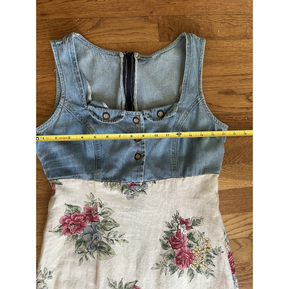 VTG Triangle Blues Denim Floral Maxi Dress Sz 9 Made USA Cottagecore 90s - Picture 8 of 16